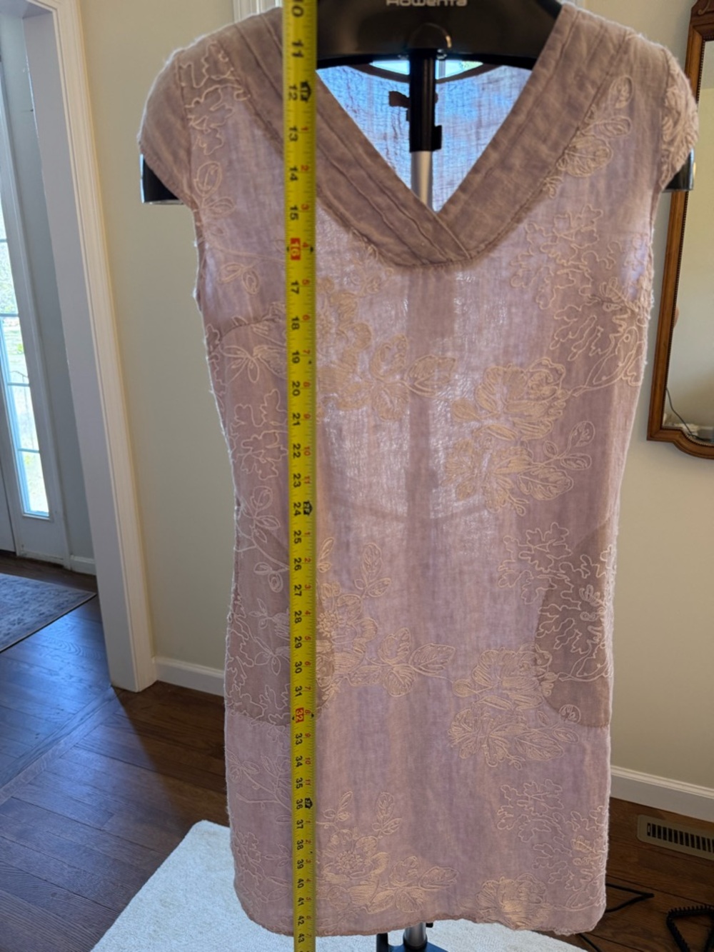 Embroidered V-Neck Mini Dress in Dusty Rose - Picture 7 of 10